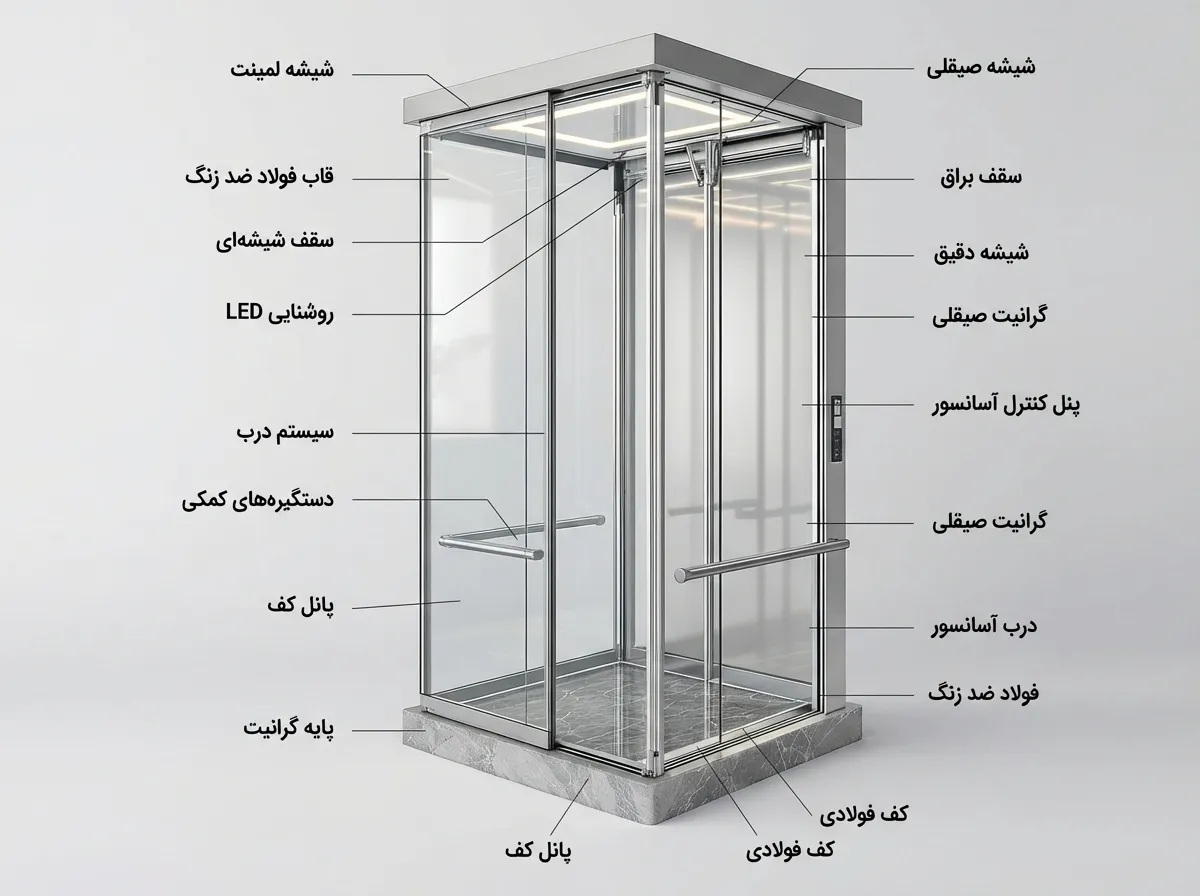 کابین آسانسور شیشه ای کابین آسانسور شیشه ای